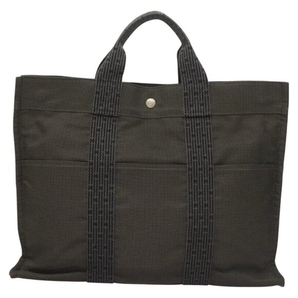 HERMES Her Line MM Hand Bag Canvas Gray Auth 129004 - Picture 2 of 16